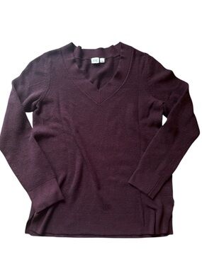 GAP Burgundy V-Neck Cotton Knit Sweater Classic Preppy Long Sleeve Pullover • M